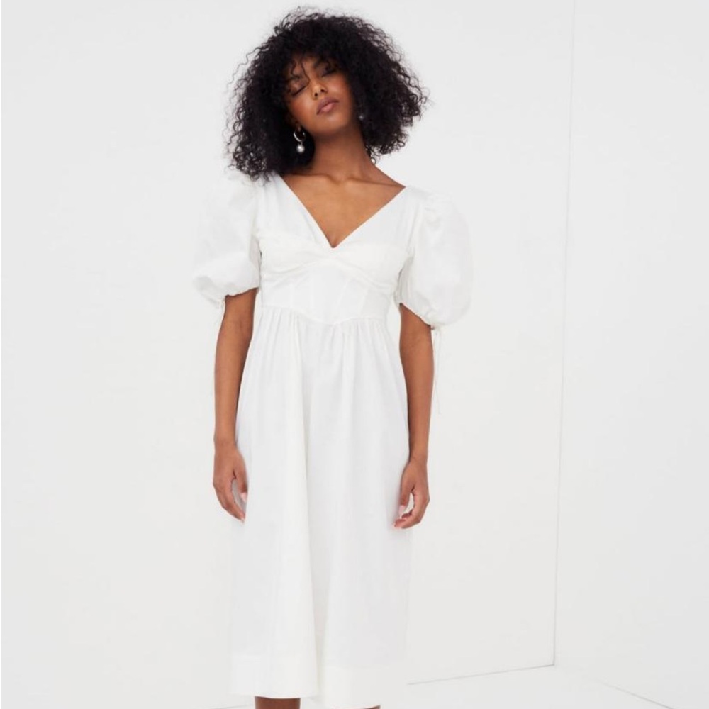 White Puff Sleeve Midi Dress